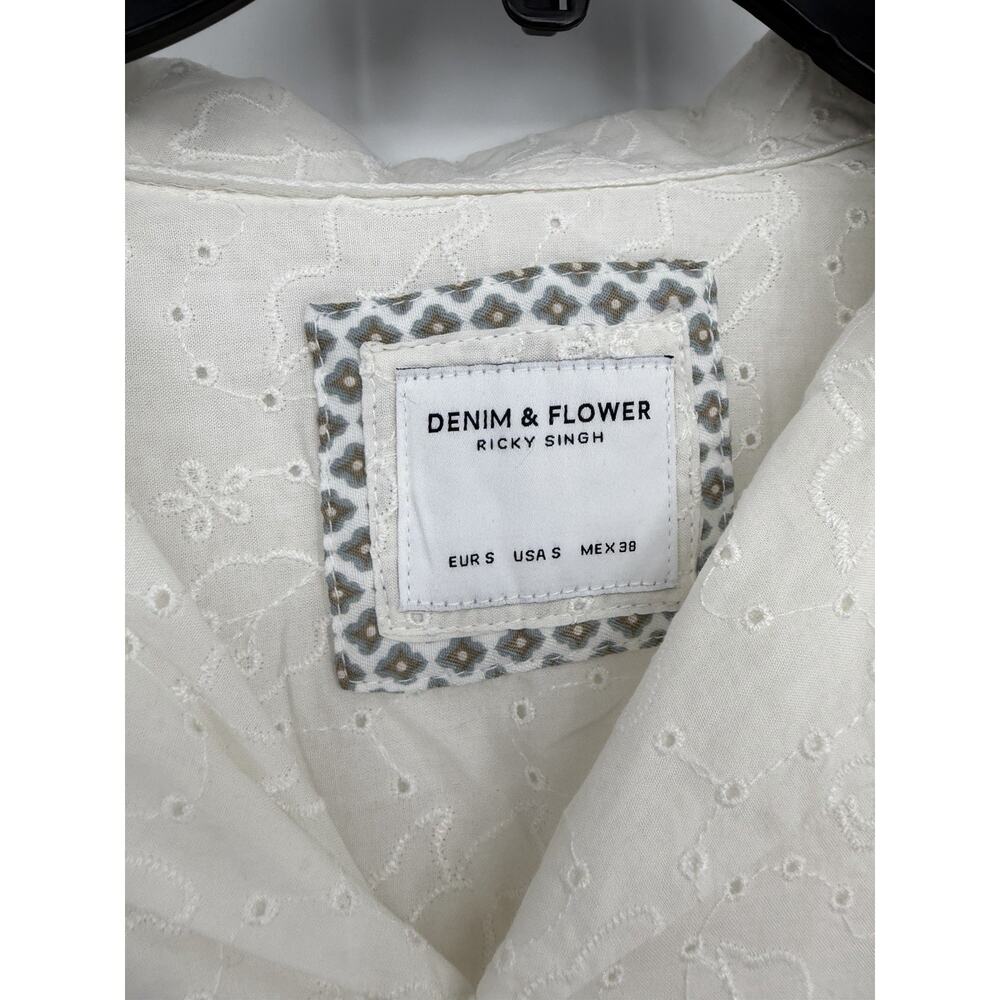 NWT Denim & Flower Ricky Singh Camp Shirt Mens S Ivory Eyelet Embroidered - Picture 6 of 9